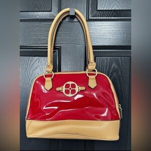 Iman Global Chic Dome Patent Faux Leather Satchel Purse Bag